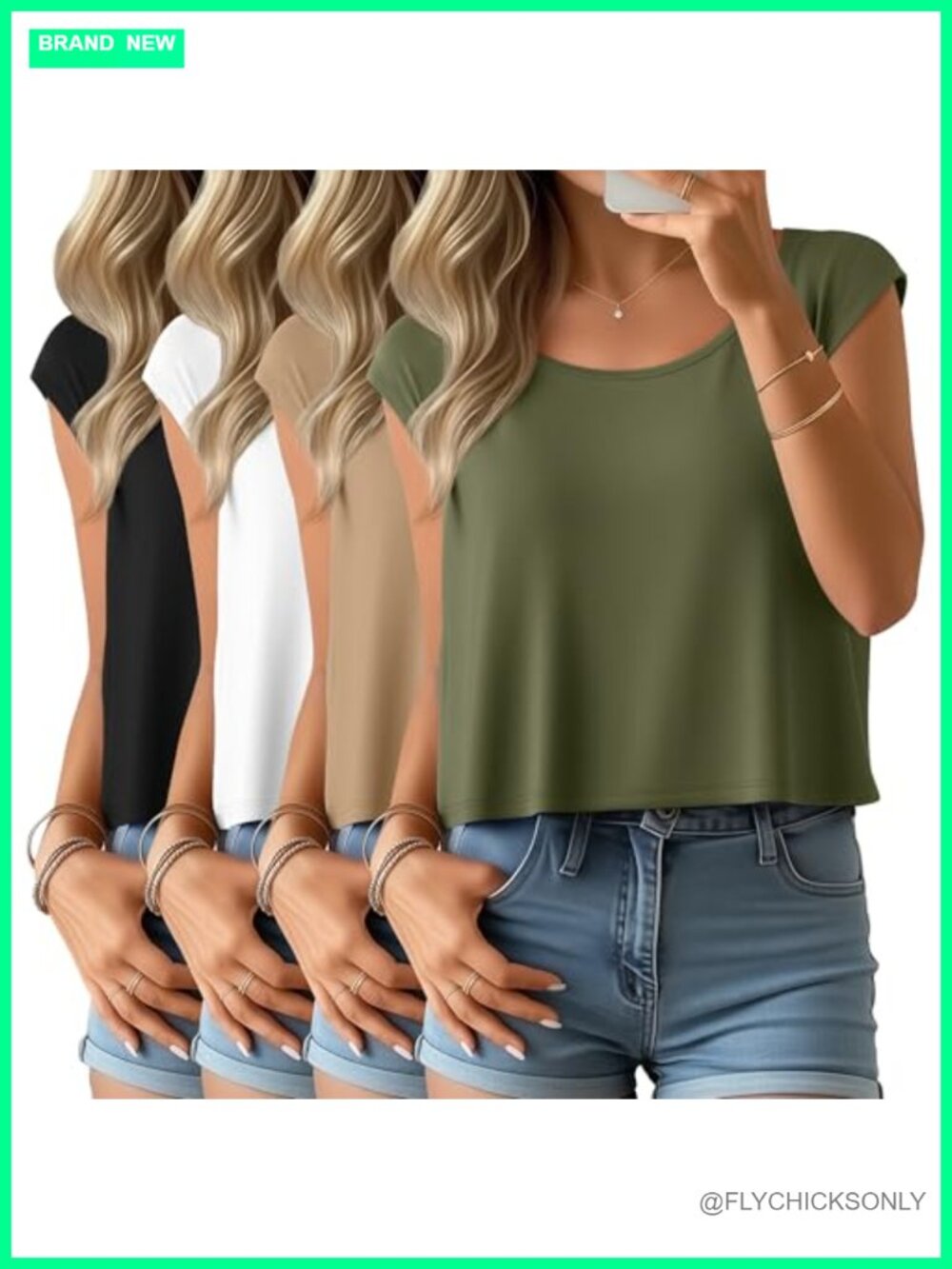 4 Pack Womens Loose Crop Tops Cap Sleeve Scoop Neck Casual Summer Tees